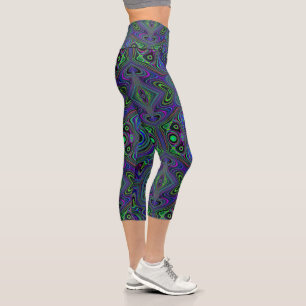 Trippy Retro Königlich Blau und Limettgrün Abstrak Capri Leggings