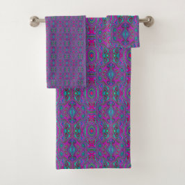 Trippy Retro Magenta, Blau und Grün Abstrakt Badhandtuch Set