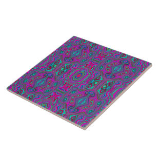 Trippy Retro Magenta, Blau und Grün Abstrakt Fliese