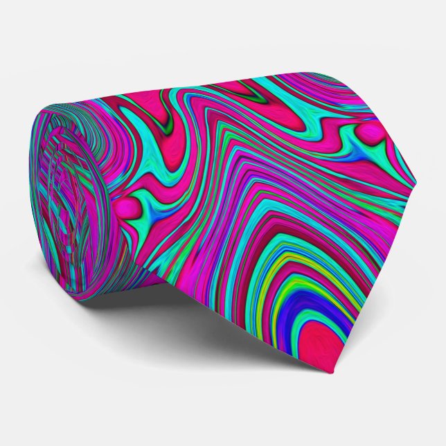 Trippy Retro Magenta, Blau und Grün Abstrakt Krawatte (Gerollt)