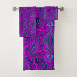 Trippy Retro Magenta und Schwarz Abstraktes Muster Badhandtuch Set