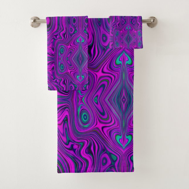 Trippy Retro Magenta und Schwarz Abstraktes Muster Badhandtuch Set (Insitu)