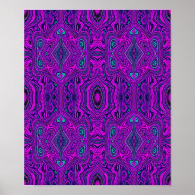 Trippy Retro Magenta und Schwarz Abstraktes Muster Poster (Vorne)