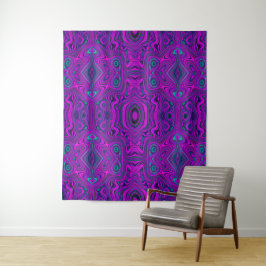 Trippy Retro Magenta und Schwarz Abstraktes Muster Wandteppich