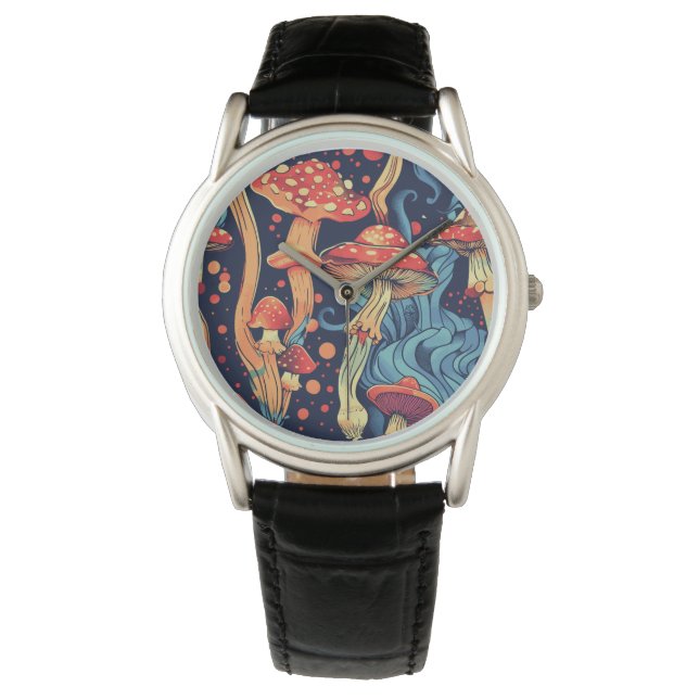 Trippy Retro Mushroom Watch Armbanduhr (Vorderseite)