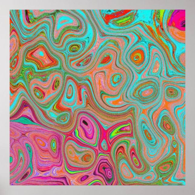 Trippy Retro Orange und Aqua Groovy Abstrakte Kuns Poster (Vorne)