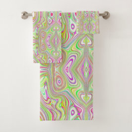Trippy Retro Pink und Lime Green Abstraktes Muster Badhandtuch Set