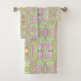 Trippy Retro Pink und Lime Green Abstraktes Muster Badhandtuch Set