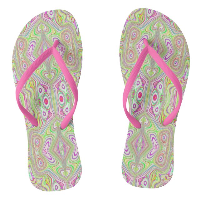 Trippy Retro Pink und Lime Green Abstraktes Muster Flip Flops (Fußbett)