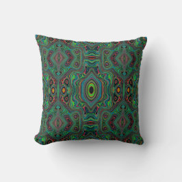 Trippy Retro Schwarz und Lime Green Abstraktes Mus Kissen