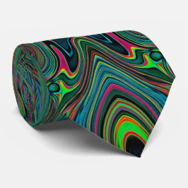 Trippy Retro Schwarz und Lime Green Abstraktes Mus Krawatte