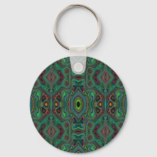 Trippy Retro Schwarz und Lime Green Abstraktes Mus Schlüsselanhänger