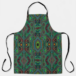 Trippy Retro Schwarz und Lime Green Abstraktes Mus Schürze