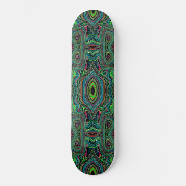 Trippy Retro Schwarz und Lime Green Abstraktes Mus Skateboard (Vorderseite)