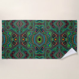 Trippy Retro Schwarz und Lime Green Abstraktes Mus Strandtuch