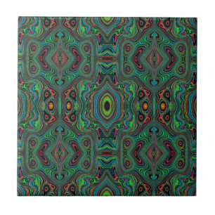 Trippy Retro Schwarz und Limettengrün abstraktes M Fliese