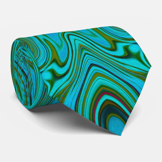 Trippy Retro Türkis Chartreuse Abstraktes Muster Krawatte (Gerollt)