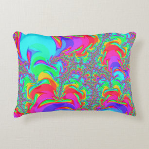 Trippy Retro Vibrante Neon Regenbogen Fraktal Kuns Dekokissen