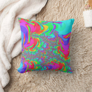 Trippy Retro Vibrante Neon Regenbogen Fraktal Kuns Kissen