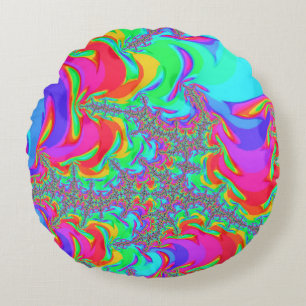 Trippy Retro Vibrante Neon Regenbogen Fraktal Kuns Rundes Kissen