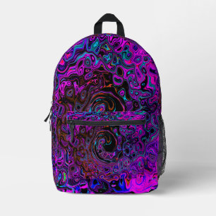 Trippy Schwarz und Magenta Retro Flüssigkeitswirbe Bedruckter Rucksack