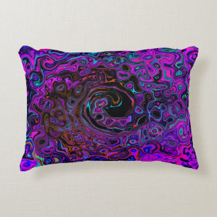 Trippy Schwarz und Magenta Retro Flüssigkeitswirbe Dekokissen
