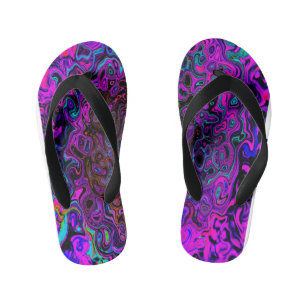 Trippy Schwarz und Magenta Retro Flüssigkeitswirbe Kinderbadesandalen