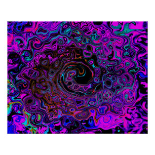 Trippy Schwarz und Magenta Retro Flüssigkeitswirbe Poster