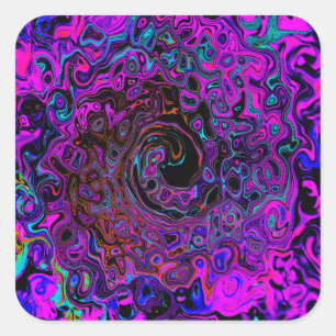 Trippy Schwarz und Magenta Retro Flüssigkeitswirbe Quadratischer Aufkleber