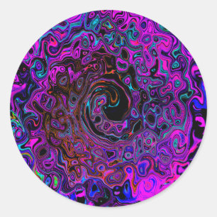 Trippy Schwarz und Magenta Retro Flüssigkeitswirbe Runder Aufkleber