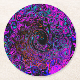 Trippy Schwarz und Magenta Retro Flüssigkeitswirbe Runder Pappuntersetzer