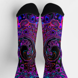 Trippy Schwarz und Magenta Retro Flüssigkeitswirbe Socken