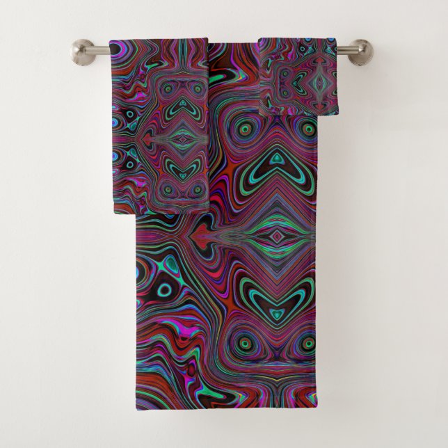 Trippy Seafoam Green und Magenta Abstraktes Muster Badhandtuch Set (Insitu)