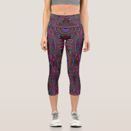 Trippy Seafoam Green und Magenta Abstraktes Muster Capri Leggings