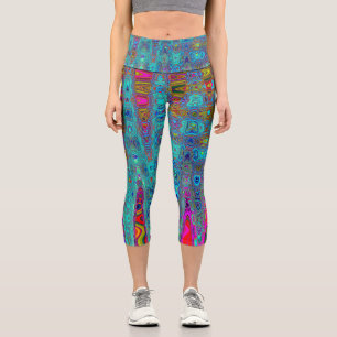 Trippy Sky Blue Abstrakt Retro AtomWaves Capri Leggings