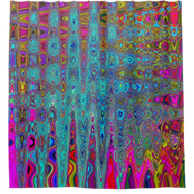 Trippy Sky Blue Abstrakt Retro AtomWaves Duschvorhang (Vorderseite)