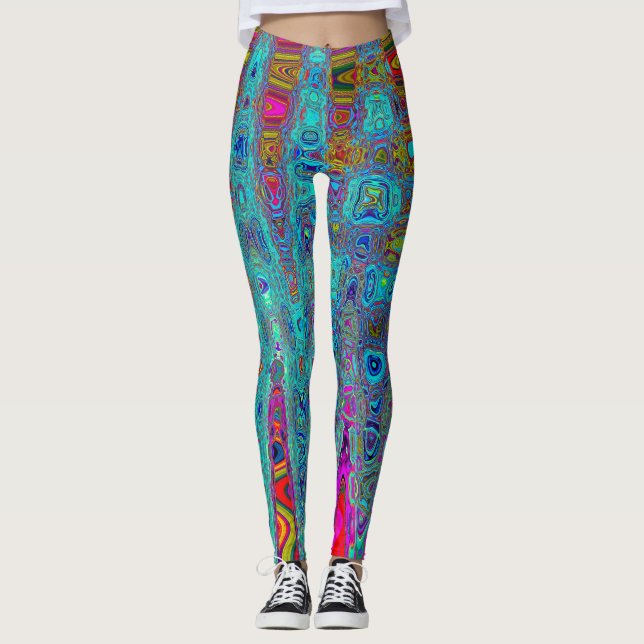 Trippy Sky Blue Abstrakt Retro AtomWaves Leggings (Vorderseite)
