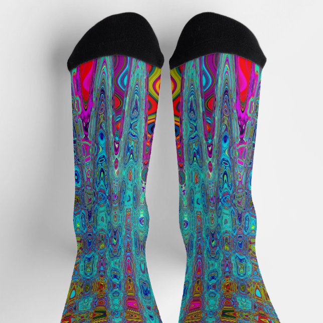 Trippy Sky Blue Abstrakt Retro AtomWaves Socken (Oben)