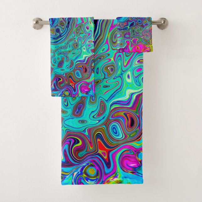 Trippy Sky Blue Abstrakt Retro Liquid Swirl Badhandtuch Set (Insitu)