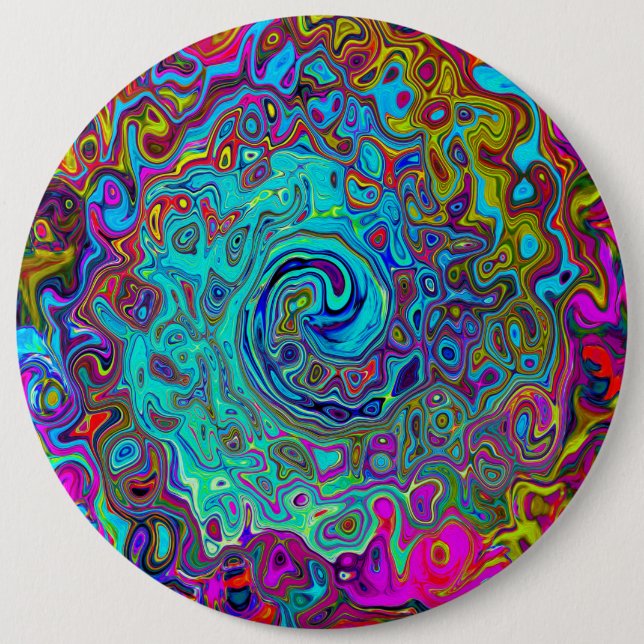 Trippy Sky Blue Abstrakt Retro Liquid Swirl Button (Vorderseite)