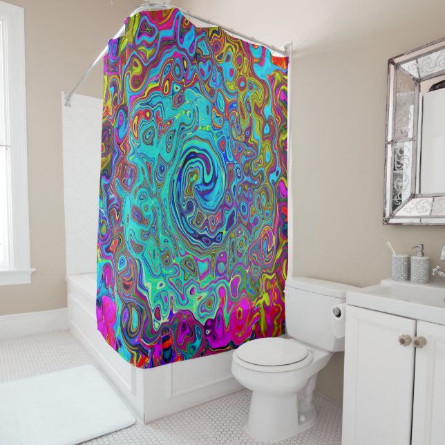 Trippy Sky Blue Abstrakt Retro Liquid Swirl Duschvorhang (Beispiel)