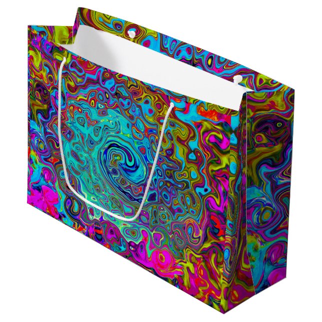 Trippy Sky Blue Abstrakt Retro Liquid Swirl Große Geschenktüte (Vorderseite Schrägansicht)