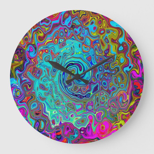 Trippy Sky Blue Abstrakt Retro Liquid Swirl Große Wanduhr (Vorderseite)
