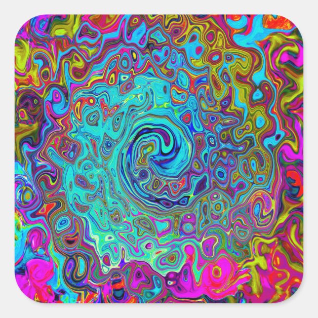 Trippy Sky Blue Abstrakt Retro Liquid Swirl Quadratischer Aufkleber (Vorderseite)