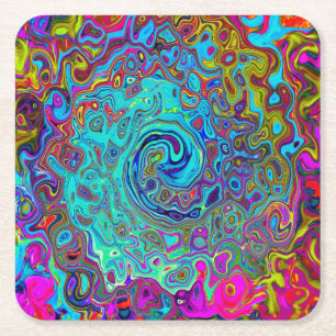 Trippy Sky Blue Abstrakt Retro Liquid Swirl Rechteckiger Pappuntersetzer