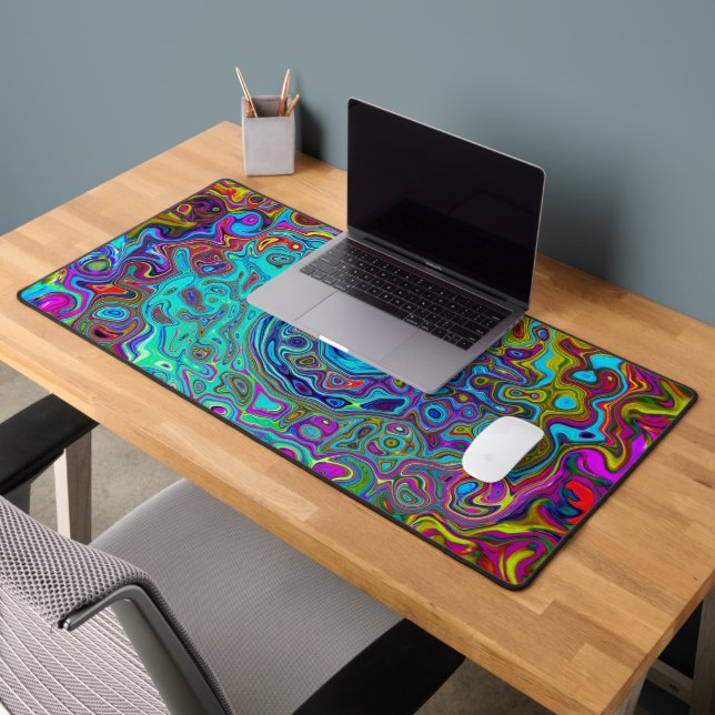 Trippy Sky Blue Abstrakt Retro Liquid Swirl Schreibtischunterlage (Büro 2)