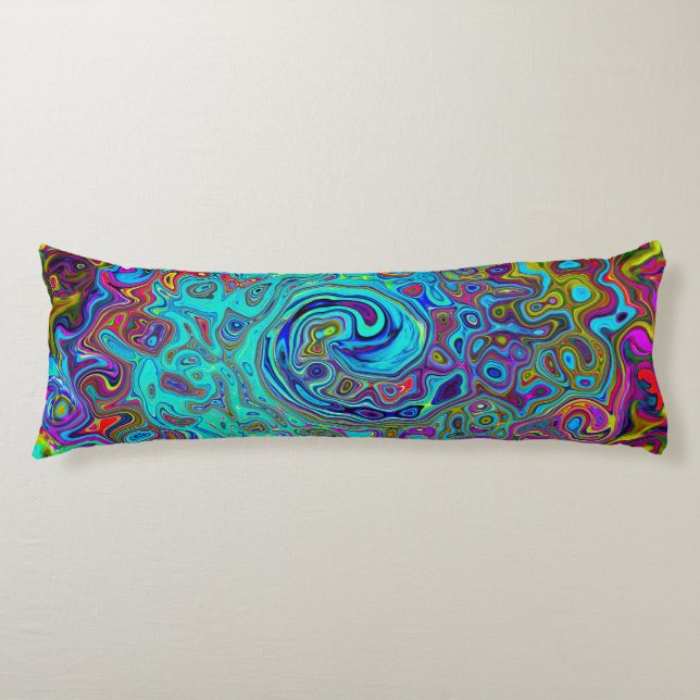Trippy Sky Blue Abstrakt Retro Liquid Swirl Seitenschläferkissen (Vorderseite)