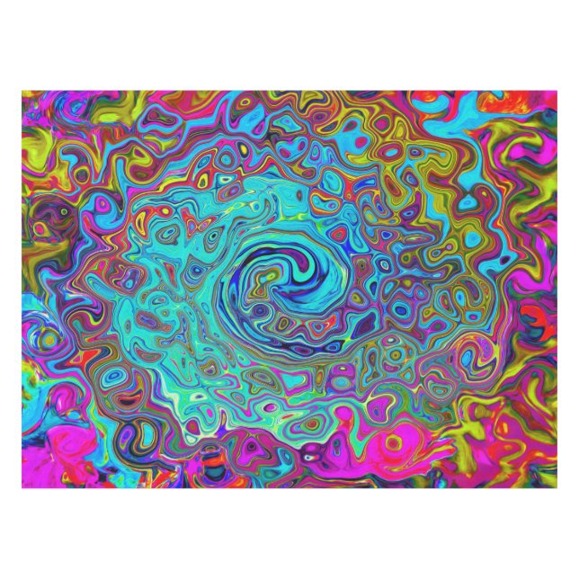 Trippy Sky Blue Abstrakt Retro Liquid Swirl Tischdecke (Vorderseite (Horizontal))