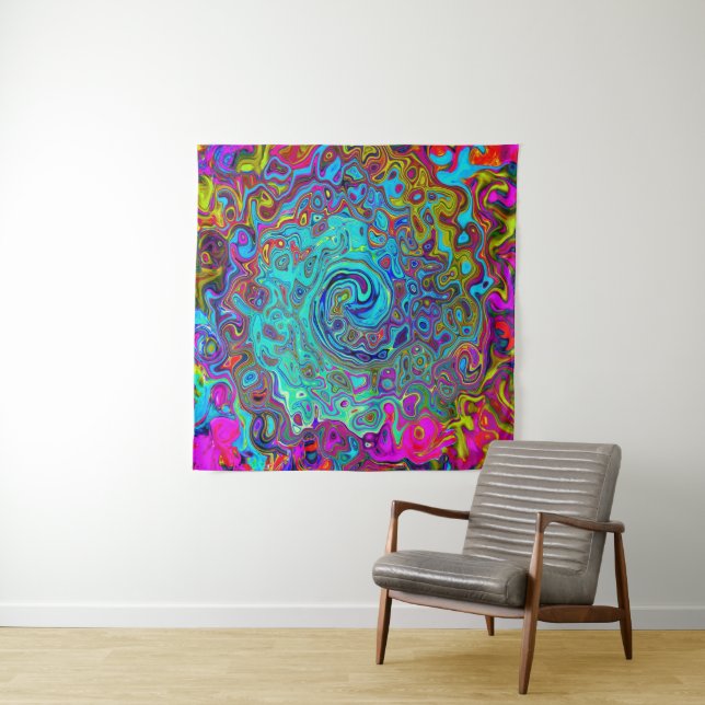 Trippy Sky Blue Abstrakt Retro Liquid Swirl Wandteppich (Beispiel)