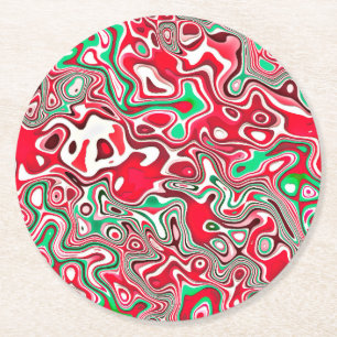 Trippy Squiggly Funky Maximalist Weihnachtsstreife Runder Pappuntersetzer